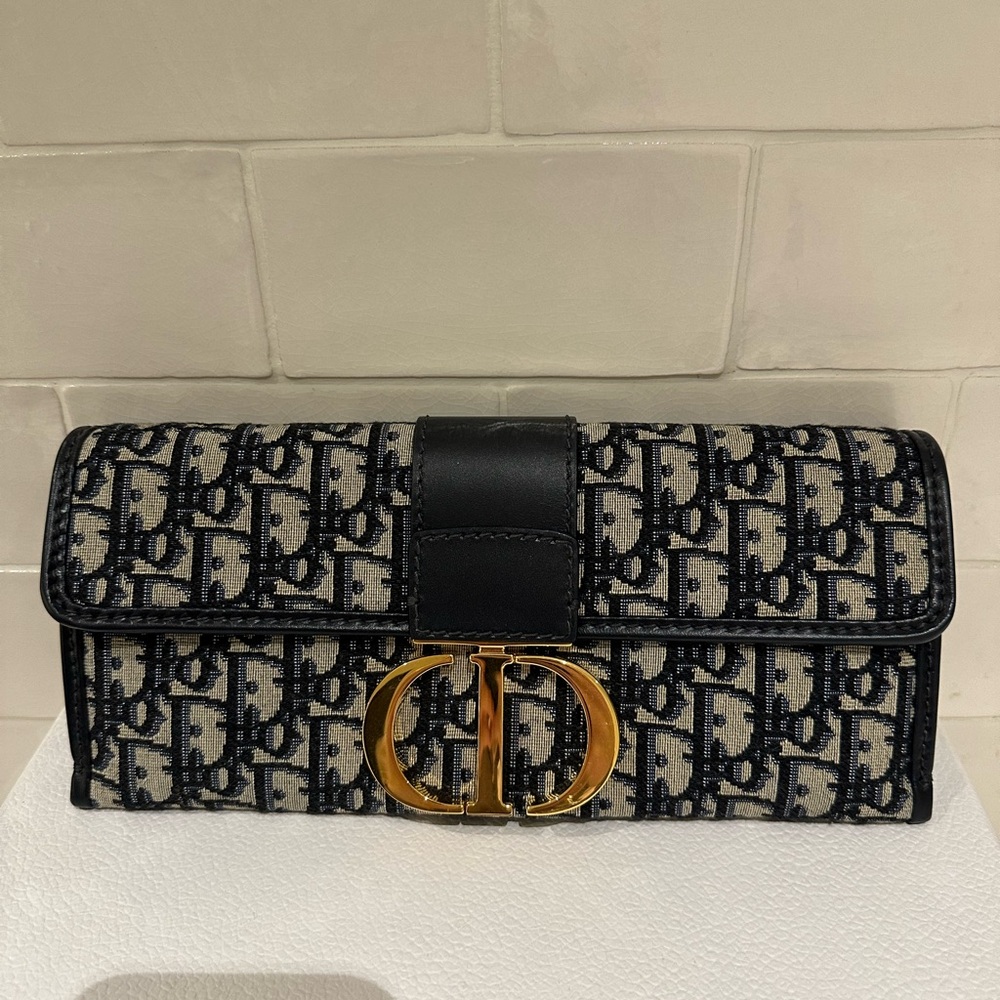 Dior Monogram Navy and Gold Clutch